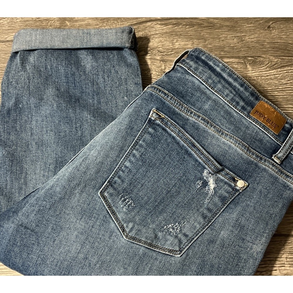 Judy Blue High Waisted Boyfriend‎ Fit Destroyed Crop Jeans 15/32 (36x26)